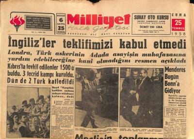 Milliyet Halk Gazetesi 25 Temmuz 1958 - Glubb Paşa Ürdüne Geldi - Menderes Bugün Bonna Gidiyor GZ93551 - 1