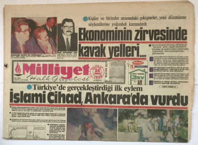 Milliyet Halk Gazetesi 25 Temmuz 1985 - Türkiuede Gerçekleştirdiği İlk Eylem İslami Cihad , Ankarada Vurdu GZ5363 - 2