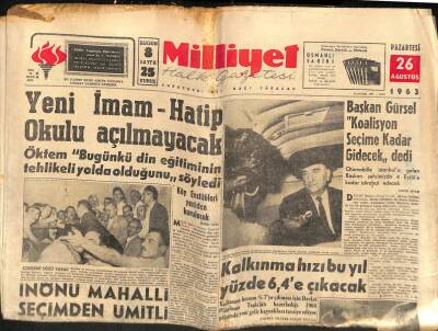 Milliyet Halk Gazetesi 26 Ağustos 1963 - Doğu İllerinde Depremler Oldu GZ82002 - 1