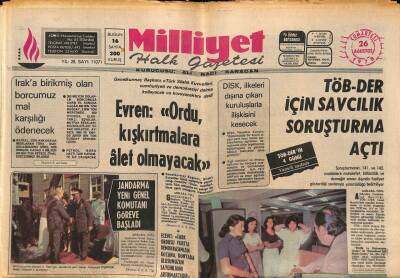 Milliyet Halk Gazetesi 26 Ağustos 1978 - TÖB-DER İçin Savcılık Soruşturma Açtı - Evren Ordu Kışkırtmalara Alet Olmayacak GZ92621 - 1