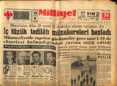 Milliyet Halk Gazetesi 26 Aralık 1957 - Apak Bugün Basın Toplantısı Yapacak - Yeni Kıbrıs Valisi Ankaraya Gelecek GZ117828 - 1