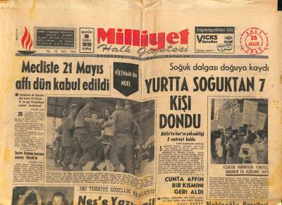 Milliyet Halk Gazetesi 26 Aralık 1967 - Yurtta Soğuktan 7 Kişi Dondu GZ79092 - 1