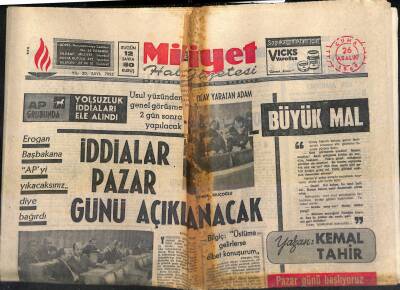 Milliyet Halk Gazetesi 26 Aralık 1969 - İstanbulda Grip Salgın Halinde - DPlilerin Affı Anayasaya Aykırı Değil GZ118739 - 1
