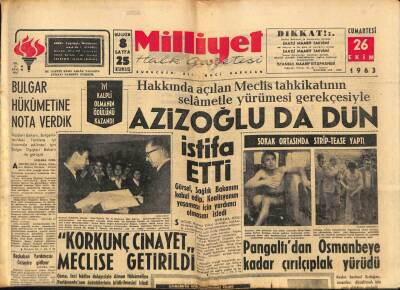 Milliyet Halk Gazetesi 26 Ekim 1963 - Azizoğluda Dün İstifa Etti GZ91666 - 1