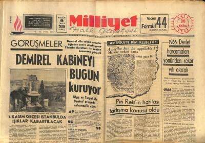 Milliyet Halk Gazetesi 26 Ekim 1965 - Piri Reisin Haritası Tartışma Konusu Oldu GZ91586 - 1