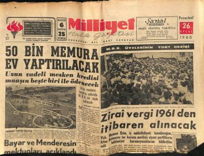 Milliyet Halk Gazetesi 26 Eylül 1960 - 50 Bin Memura Ev Yaptırılacak GZ81120 - 1