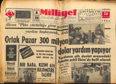 Milliyet Halk Gazetesi 26 Eylül 1962 - Almanya Devlet Başkanı Geliyor - Gümüşpala İçin Tahkikat Açıldı GZ121333 - 1
