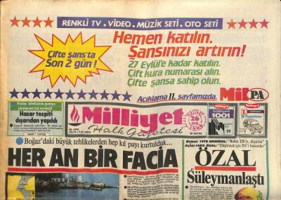 Milliyet Halk Gazetesi 26 Eylül 1985 - Boğazdaki Büyük Tehlikelerden Hep Kıl Payı Kurtulduk... GZ83687 - 1