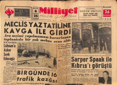 Milliyet Halk Gazetesi 26 Haziran 1958 - Meclis Yaz Tatiline Kavga İle Girdi GZ88803 - 1