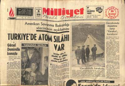 Milliyet Halk Gazetesi 26 Kasım 1965 - Bestekâr Mayadağ Trafik Kazasında Öldü - Türkiyede Atom Silahı Var GZ117954 - 1