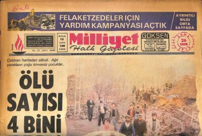 Milliyet Halk Gazetesi 26 Kasım 1976 - Van Depremi Van Bölgesinde Ölü Sayısı 4 Bini Geçti GZ86692 - 1