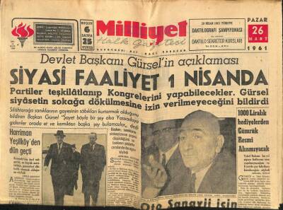 Milliyet Halk Gazetesi 26 Mart 1961 - 1000 Liralık Hediyelerden Gümrük Resmi Alınmıyacak GZ76169 - 1