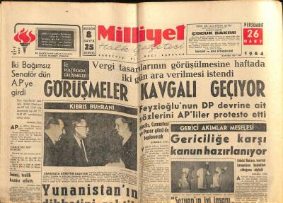 Milliyet Halk Gazetesi 26 Mart 1964 - İnönü , Trafik Kazası Atlattı - İç Politikada Gelişmeler GZ118363 - 1
