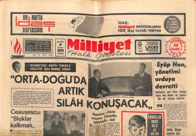 Milliyet Halk Gazetesi 26 Mart 1969 - Fatma Girikle Aşığı Dün Buluştular - Eyüp Han , Yönetimi Orduya Devretti GZ118786 - 1