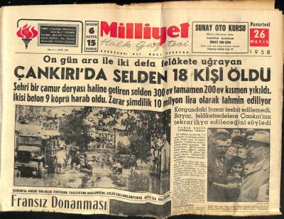Milliyet Halk Gazetesi 26 Mayıs 1958 - Çankırıda Selden 18 Kişi Öldü GZ76126 - 1