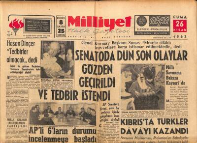 Milliyet Halk Gazetesi 26 Nisan 1963 - Karasularımızın 12 Mile Çıkarılmasını Yunanistan Tanımayacak GZ92878 - 1
