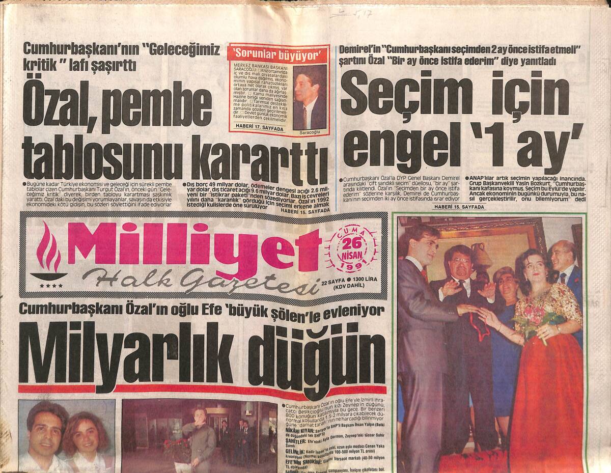 Milliyet Halk Gazetesi 26 Nisan 1991 - Bülent Ersoy'da İfade Verdi - Lucescu..Tam İsabet GZ149220 - 1
