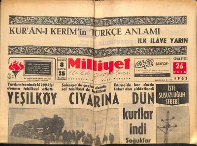 Milliyet Halk Gazetesi 26 Ocak 1963 - İngiliz Ligi 18 Takıma İniyor - Yeşilköy Civarına Dün Kurtlar İndi GZ117776 - 1