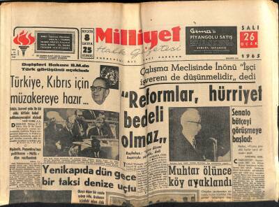 Milliyet Halk Gazetesi 26 Ocak 1965 - Churchillin Mirası Milyonları Buluyor - Çalışma Meclisinde İnönü İşçi İşvereni de Düşünmelidir dedi GZ121413 - 1