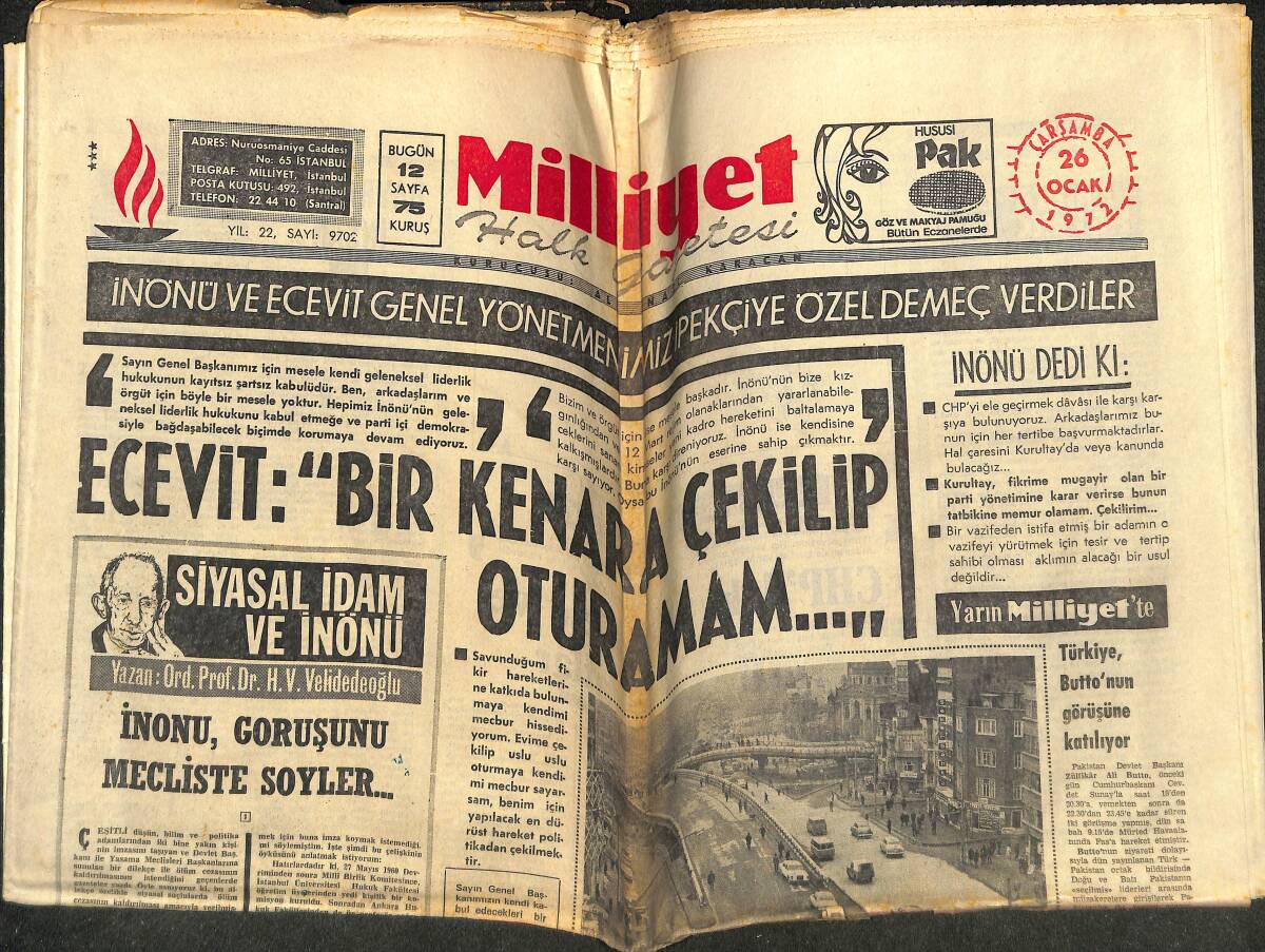 Milliyet Halk Gazetesi 26 Ocak 1972 - Manzaralı Binalardan Daha Çok Vergi Alınacak - Ecevit : '' Bir Kenara Çekilip Oturamam...'' GZ142948 - 1