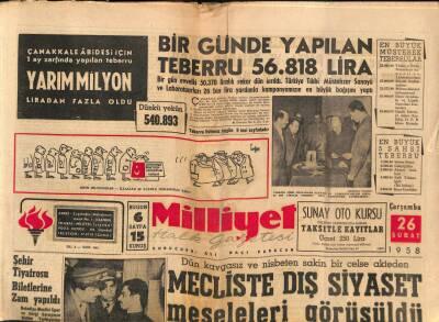 Milliyet Halk Gazetesi 26 Şubat 1958 - Şehir Tiyatrosu Biletlerine Zam Yapıldı GZ88769 - 1