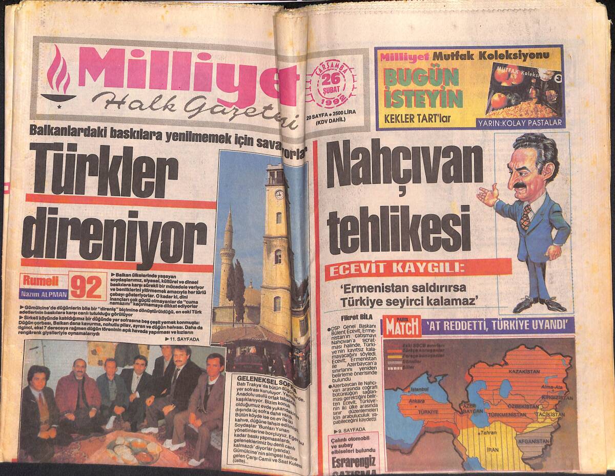 Milliyet Halk Gazetesi 26 Şubat 1992 - Türksat Seneye Uzayda - Özal'a Zırhlı Limuzin - Çağlar'a Büst GZ132917 - 1