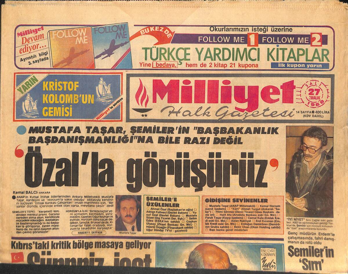 Milliyet Halk Gazetesi 27 Aralık 1988 - Eskişehir'de Hakem Sancısı - Kıbrıs'taki Kritik Bölge Masaya Geliyor GZ133139 - 1