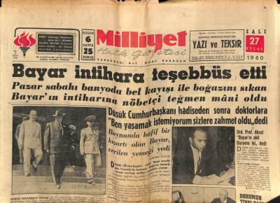Milliyet Halk Gazetesi 27 Eylül 1960 - Bayar İntihara Teşebbüs Etti GZ81121 - 1