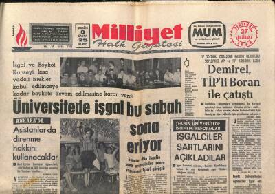 Milliyet Halk Gazetesi 27 Haziran 1968 - Üniversitede İşgal Bu Sabah Sona Eriyor , Ankarada Asistanlar da Direnme Hakkını Kullanacaklar GZ118751 - 1