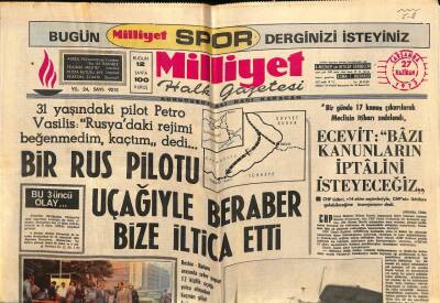 Milliyet Halk Gazetesi 27 Haziran 1973 - Bir Rus Pilotu Uçağıyle Beraber Bize İltica Etti GZ79177 - 1