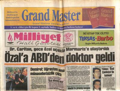 Milliyet Halk Gazetesi 27 Haziran 1992 - Dr. Carlton , Gece Özel Uçakla Marmarise Ulaştırıldı GZ83477 - 1