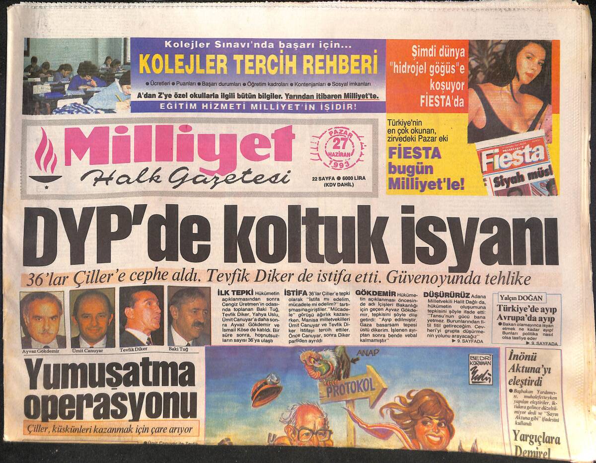 Milliyet Halk Gazetesi 27 Haziran 1993 - Bakü'den Petrol Oyunu - DYP'de Koltuk İsyanı GZ132553 - 1