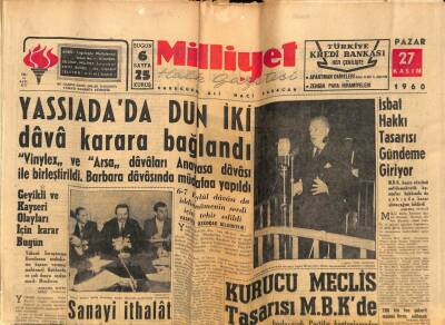 Milliyet Halk Gazetesi 27 Kasım 1960 - Yassıadada Dün İki Dava Karara Bağlandı GZ70438 - 1