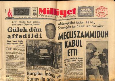 Milliyet Halk Gazetesi 27 Mart 1965 - Milletvekilleri Toptan 48 Bin , Senatörler İse 55 Bin Lira Alacaklar GZ70509 - 1