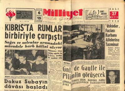 Milliyet Halk Gazetesi 27 Mayıs 1958 - Kıbrısta Rumlar Birbiriyle Çarpıştı GZ76127 - 1