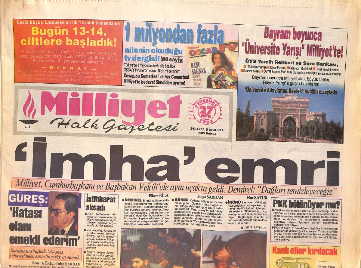 Milliyet Halk Gazetesi 27 Mayıs 1993 - Cindoruk Kararsız - Çağlar'dan Devrim Program GZ161148 - 1