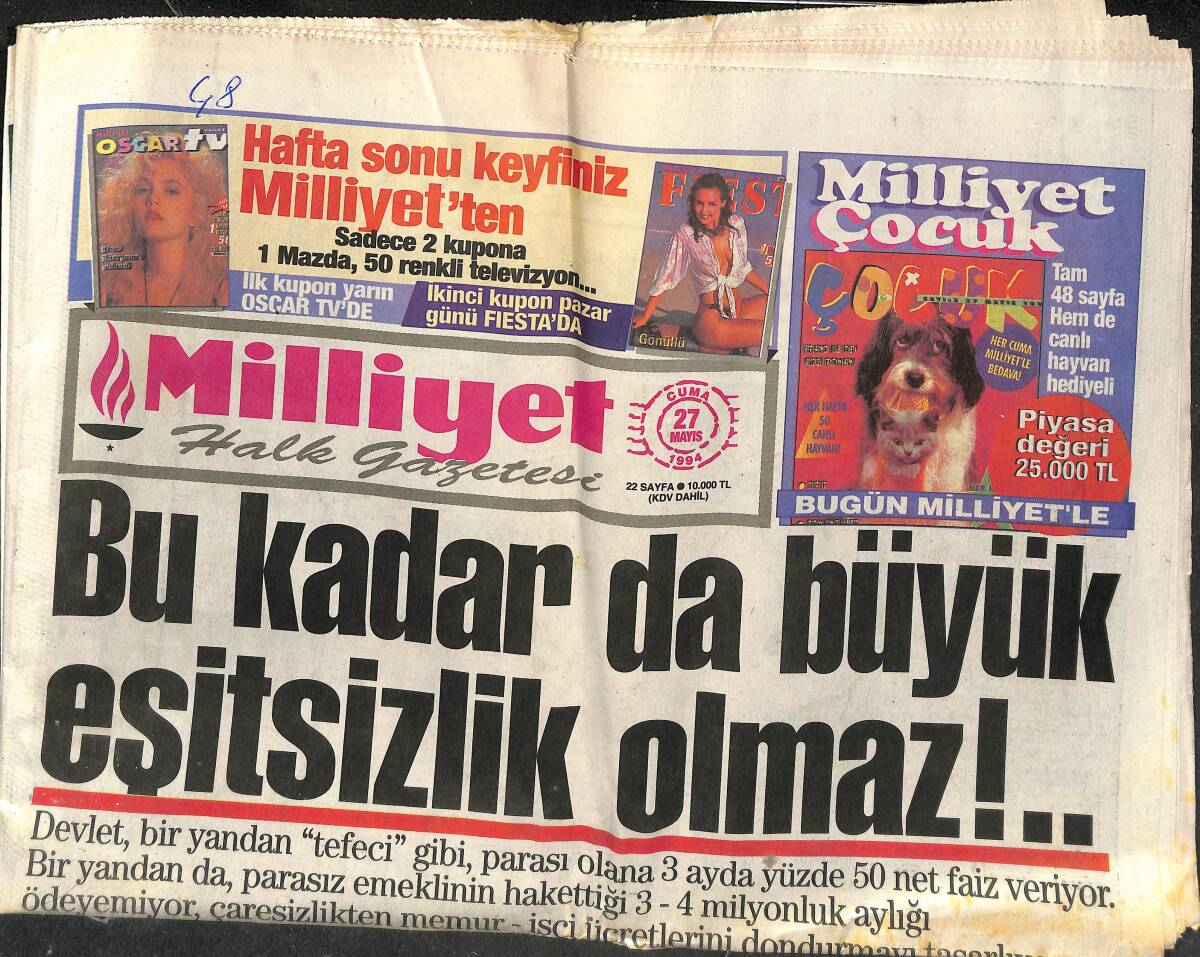 Milliyet Halk Gazetesi 27 Mayıs 1994 - Fenerbahçe'de Defire Yok - Devlet Neden Yüksek Faizci ? GZ153041 - 1