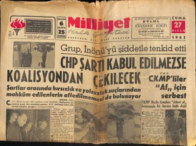 Milliyet Halk Gazetesi 27 Nisan 1962 - Elizabeth Taylor Dün Taburcu Oldu GZ115048 - 1