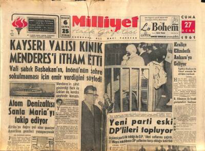 Milliyet Halk Gazetesi 27 Ocak 1961 - Atom Denizaltısı Santa Mariayı Takip Ediyor - Kraliçe Elizabeth Ankaraya Geliyor GZ92871 - 1