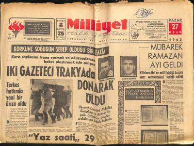Milliyet Halk Gazetesi 27 Ocak 1963 - İki Gazeteci Trakyada Donarak Öldü GZ117778 - 1