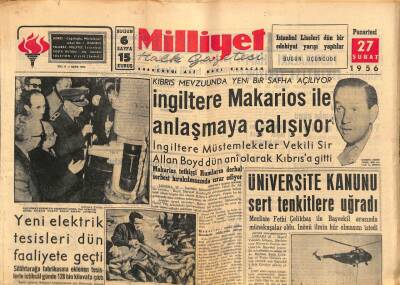 Milliyet Halk Gazetesi 27 Şubat 1956 - Yeni Elektrik Tesisleri Dün Faaliyete Geçti GZ88675 - 1