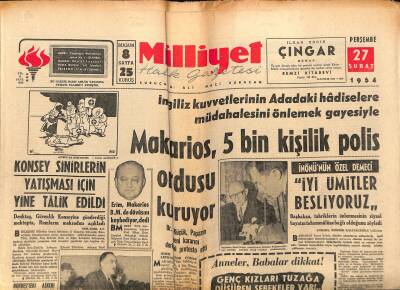 Milliyet Halk Gazetesi 27 Şubat 1964 - Makarios , 5 Bin Kişilik Polis Ordusu Kuruyor GZ117719 - 1