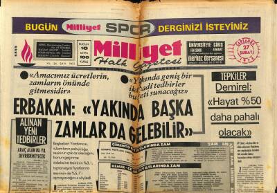 Milliyet Halk Gazetesi 27 Şubat 1974 - Erbakan Yakında Başka Zamlar da Gelebilir GZ79165 - 1