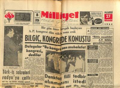 Milliyet Halk Gazetesi 27 Temmuz 1964 - Alfred Hitchcock Ava Gardner Veya Jayne Mansfield Suya Düşseler Bile Onları Bırakırım Boğulsunlar GZ121425 - 1