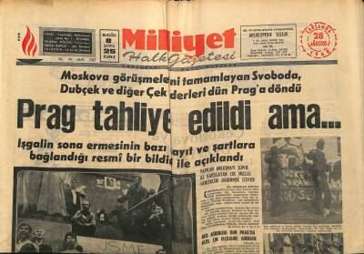 Milliyet Halk Gazetesi 28 Ağustos 1968 - Çek Halkı Liderlerini Dün Bağrına Bastı GZ76178 - 1