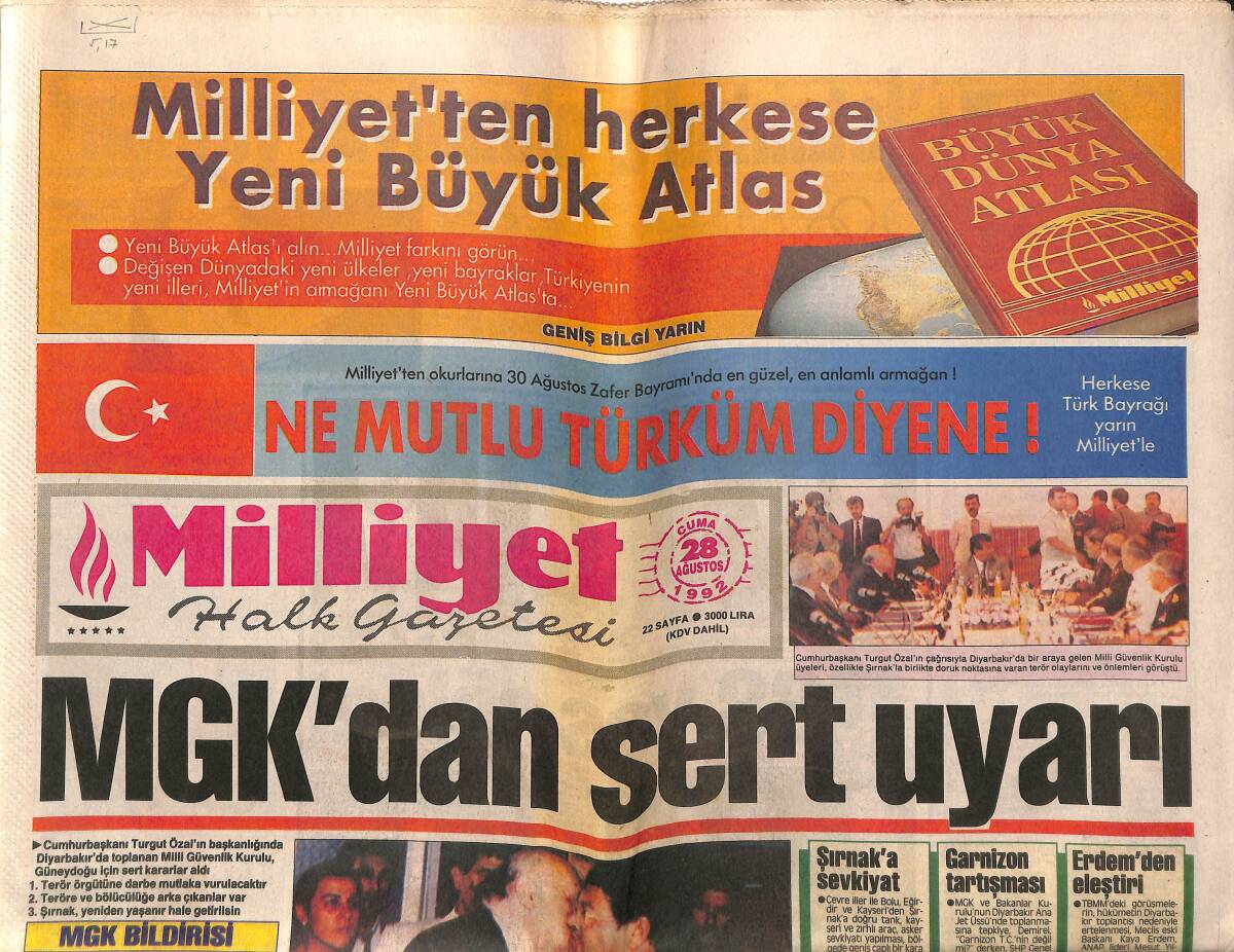 Milliyet Halk Gazetesi 28 Ağustos 1992 - İş Bankası 68 Yaşında - Irak'ta Savaş Havası GZ149199 - 1
