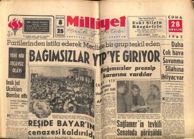Milliyet Halk Gazetesi 28 Aralık 1962 - Reşide Bayarın Cenazesi Kaldırıldı GZ67925 - 1