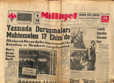 Milliyet Halk Gazetesi 28 Eylül 1960 - Yassıada Duruşmaları Muhtemelen 17 Ekimde GZ81122 - 1