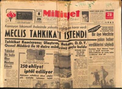 Milliyet Halk Gazetesi 28 Eylül 1963 - Sahte Rapor Tahkikatı Sonuç Veriyor , 250 Ehliyet İptal Ediliyor GZ92861 - 1