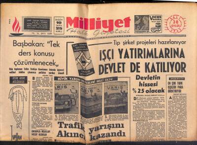 Milliyet Halk Gazetesi 28 Eylül 1965 - Büyük Oto-Trafik Yarışını Turan Akıncı Kazandı - İşçi Yatırımlarına Devlet de Katılıyor GZ118340 - 1